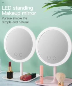 Rechargeable LED makeup mirror with lights, featuring a compact design and adjustable brightness for a flawless makeup application anywhere.