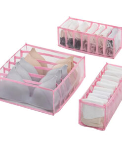 Clothes organiser with multiple compartments for neatly storing underwear, socks, bras, and scarves in drawers.