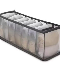 Clothes organiser with multiple compartments for neatly storing underwear, socks, bras, and scarves in drawers.